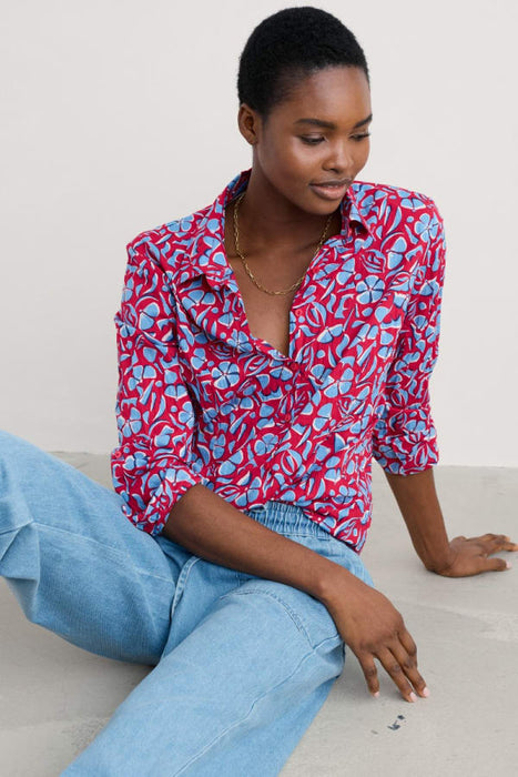 Seasalt Women's Larissa Shirt in GOTS-Certified Organic Cotton In Collaged Floral Scarlet