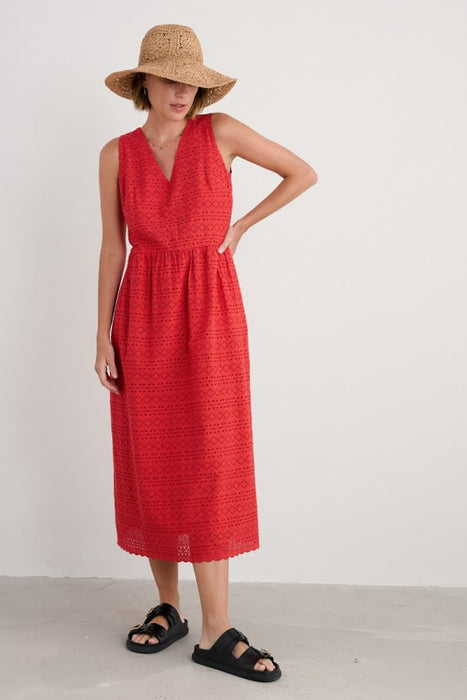 Seasalt Women's Meadow Saffron Sleeveless Broderie Dress In Tomato
