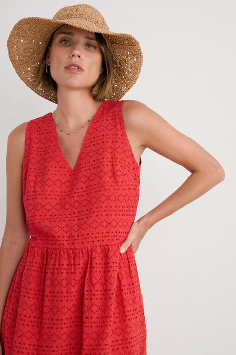 Seasalt Women's Meadow Saffron Sleeveless Broderie Dress In Tomato