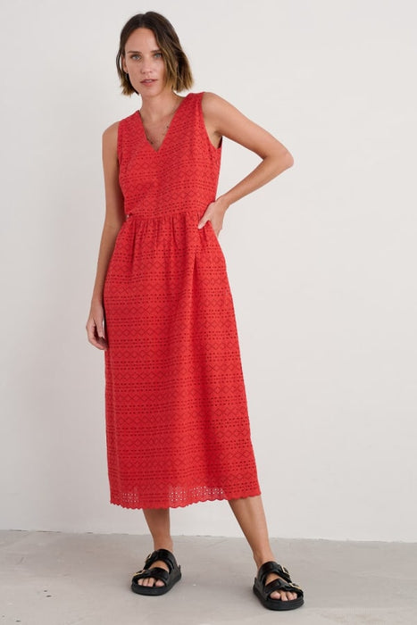 Seasalt Women's Meadow Saffron Sleeveless Broderie Dress In Tomato