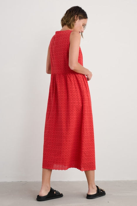 Seasalt Women's Meadow Saffron Sleeveless Broderie Dress In Tomato