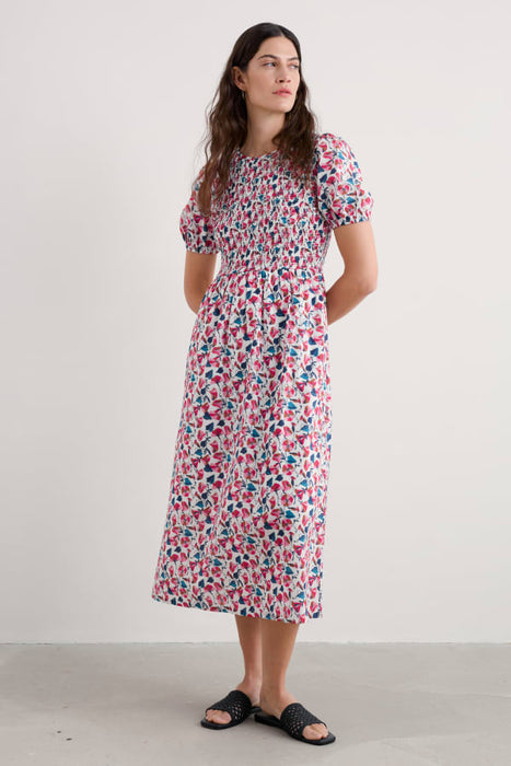 Seasalt Women's Meadowsweet Short Sleeve Dress In Parasol Floral Chalk