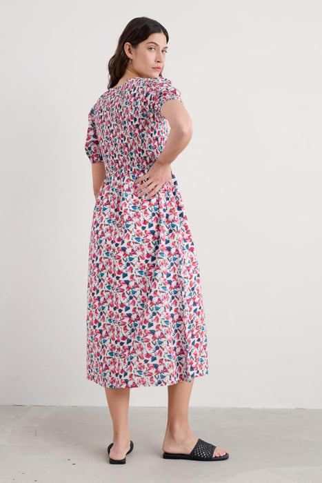 Seasalt Women's Meadowsweet Short Sleeve Dress In Parasol Floral Chalk