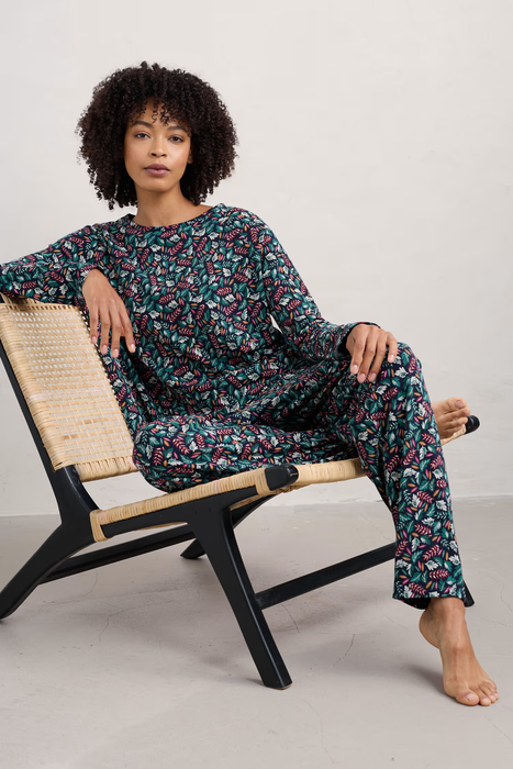 Seasalt Women's Setting Sun Pyjamas In Sunlit Leaves Dark Jade