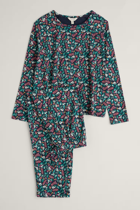 Seasalt Women's Setting Sun Pyjamas In Sunlit Leaves Dark Jade