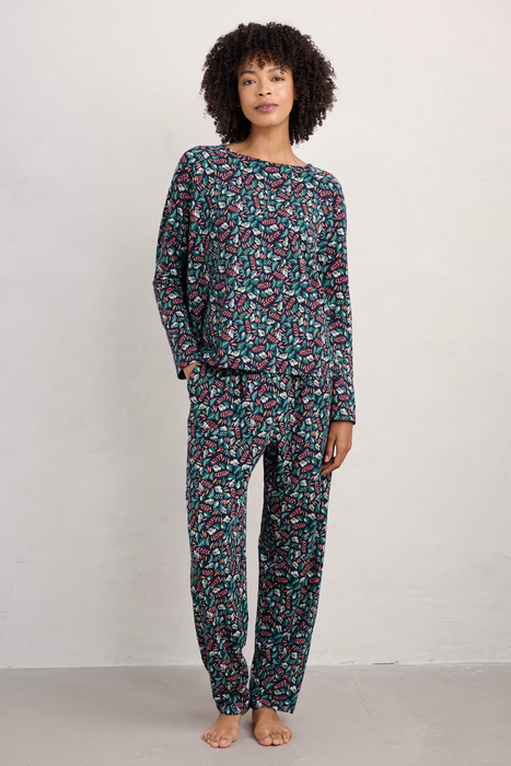 Seasalt Women's Setting Sun Pyjamas In Sunlit Leaves Dark Jade