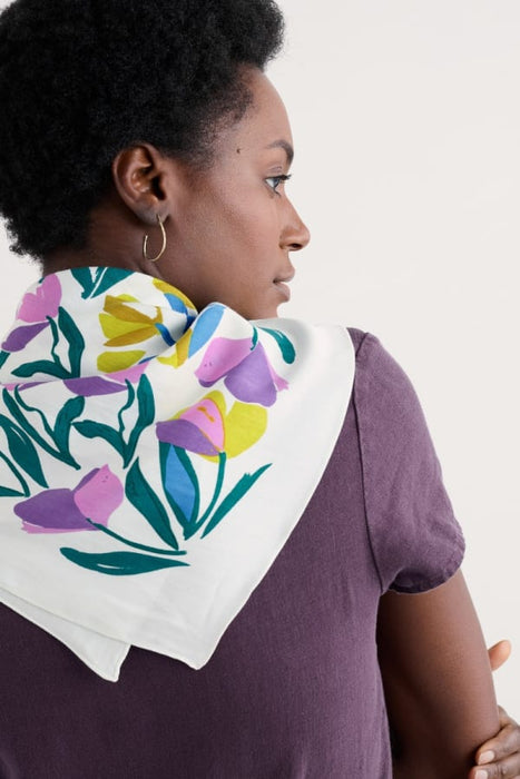 Seasalt Women's May Garland Square In Collaged Tulips Border Chalk