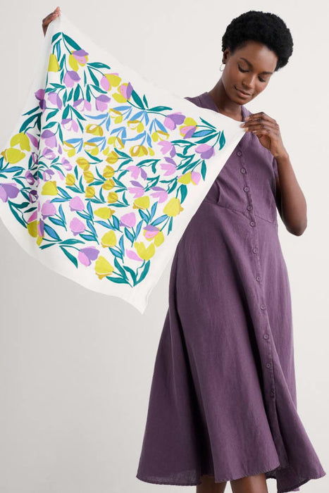 Seasalt Women's May Garland Square In Collaged Tulips Border Chalk