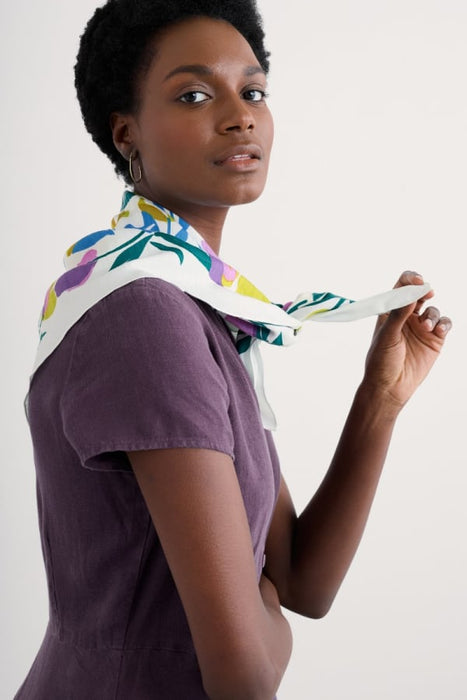 Seasalt Women's May Garland Square In Collaged Tulips Border Chalk