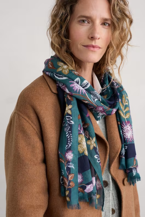 Seasalt Women's May Garland Printed Scarf In Bloom Border Dusky Jade