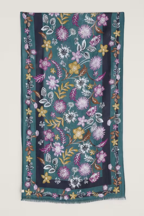 Seasalt Women's May Garland Printed Scarf In Bloom Border Dusky Jade