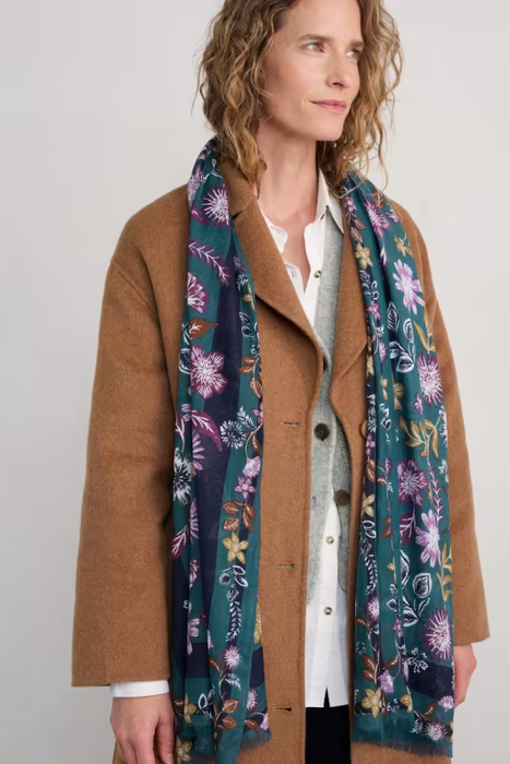 Seasalt Women's May Garland Printed Scarf In Bloom Border Dusky Jade