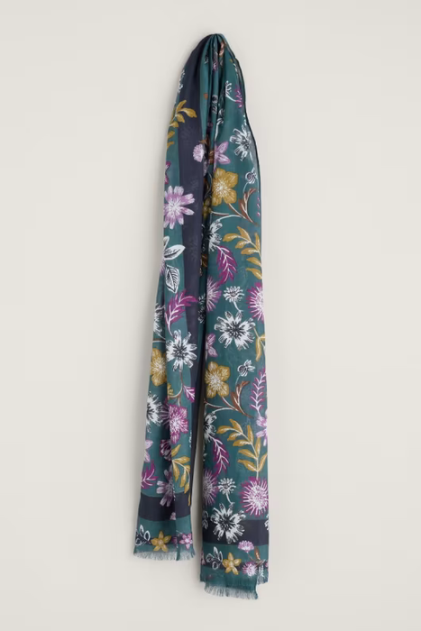 Seasalt Women's May Garland Printed Scarf In Bloom Border Dusky Jade