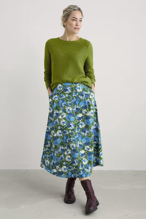 Seasalt Women's Swallow Hill Printed A-Line Skirt In Paper Hellebores Forest Green