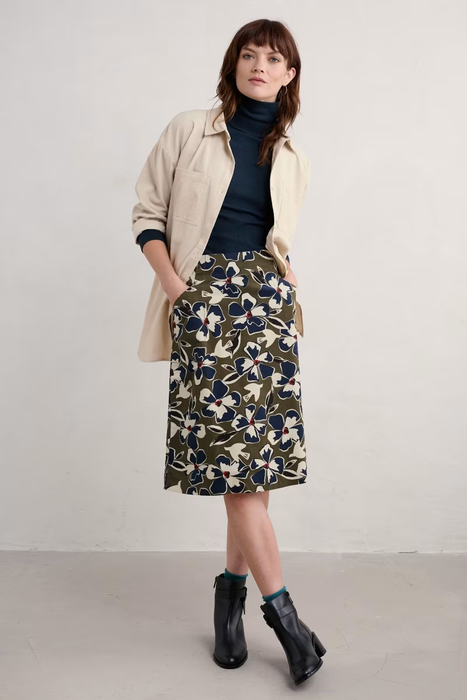 Seasalt Women's Forest View Skirt In Bird Flower Dark Seagrass