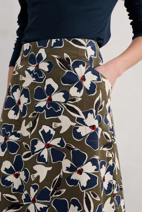 Seasalt Women's Forest View Skirt In Bird Flower Dark Seagrass