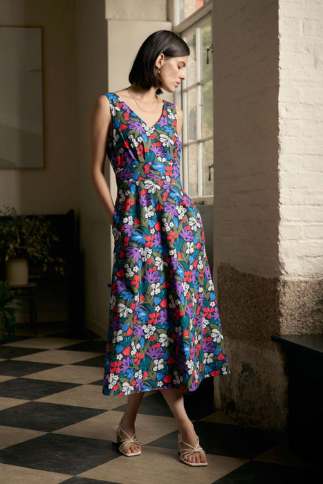 Seasalt Women's Sky Beyond Sleeveless V-Neck Dress In Crayon Floral Maritime