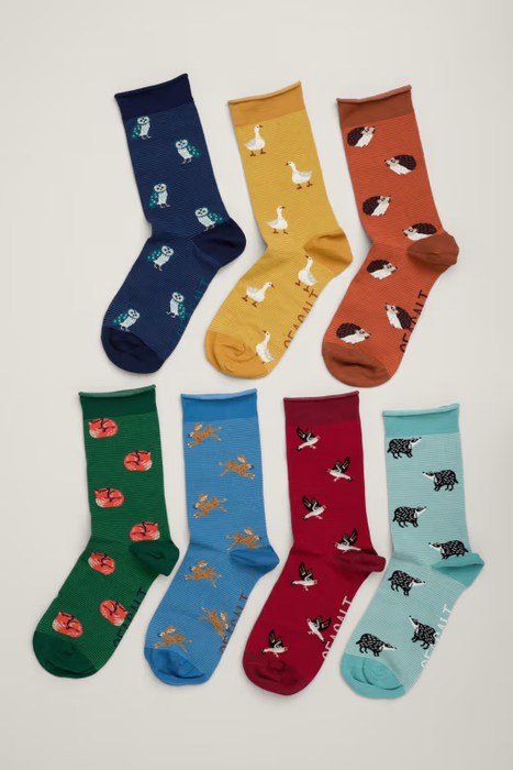 Seasalt Women's Wildlife Sailor Socks In Deer Trail Mix 7 Pack Gift Box