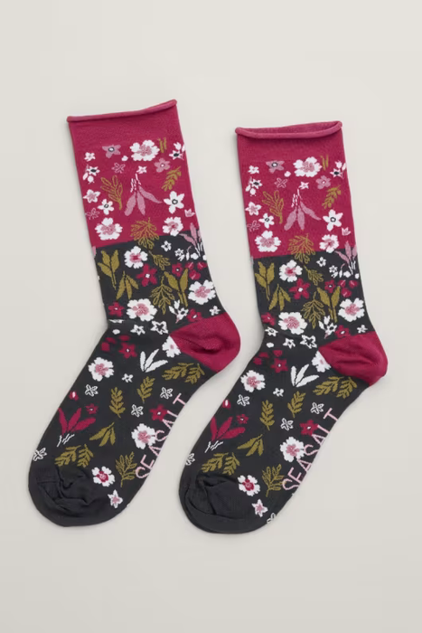 Seasalt Women's Arty Organic Cotton Socks In Veg Patch Floral Coal