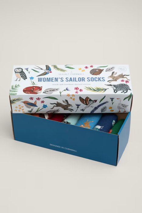 Seasalt Women's Wildlife Sailor Socks In Deer Trail Mix 7 Pack Gift Box