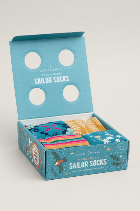 Seasalt Women's Gift Box of 4 Women's Sparkly Sailor Socks In Coppertips Mix