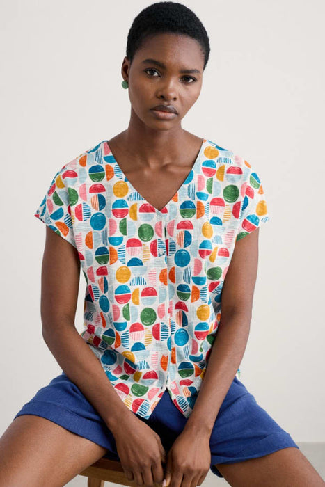 Seasalt Women's Studio Glass V-neck Jersey Top In Stacked Buoys Mix