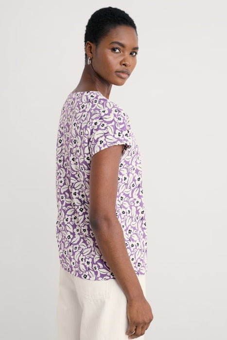 Seasalt Women's Studio Glass V-neck Jersey Top In Winsome Floral Pansy