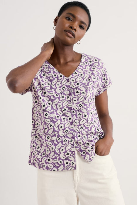 Seasalt Women's Studio Glass V-neck Jersey Top In Winsome Floral Pansy