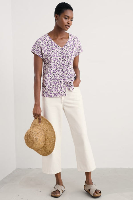 Seasalt Women's Studio Glass V-neck Jersey Top In Winsome Floral Pansy