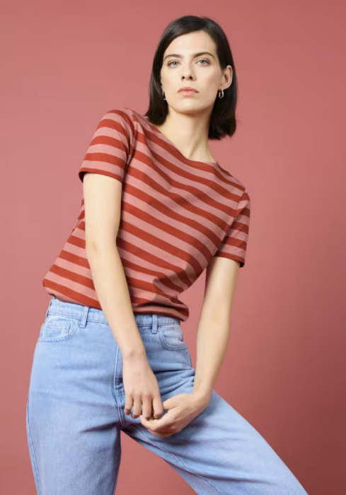 Seasalt Women's Sailor T-Shirt in GOTS-Certified Organic Cotton Jersey In Cornish Rose Dew Dark Cinnamon