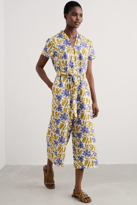 Seasalt Women's Treen Cove Linen Jumpsuit In Leafy Floral Chalk Pear