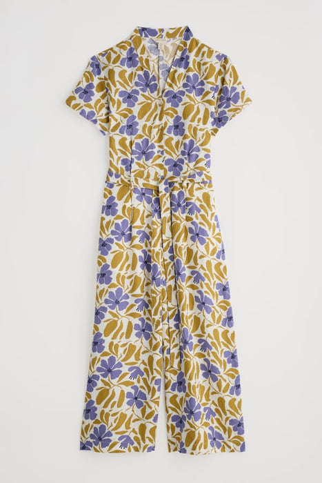 Seasalt Women's Treen Cove Linen Jumpsuit In Leafy Floral Chalk Pear