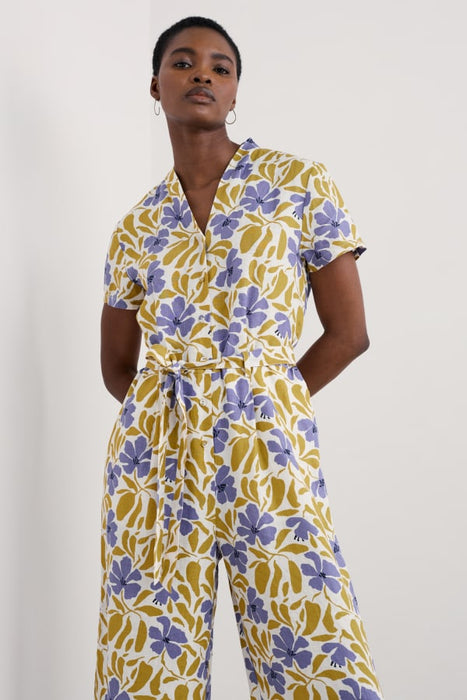 Seasalt Women's Treen Cove Linen Jumpsuit In Leafy Floral Chalk Pear