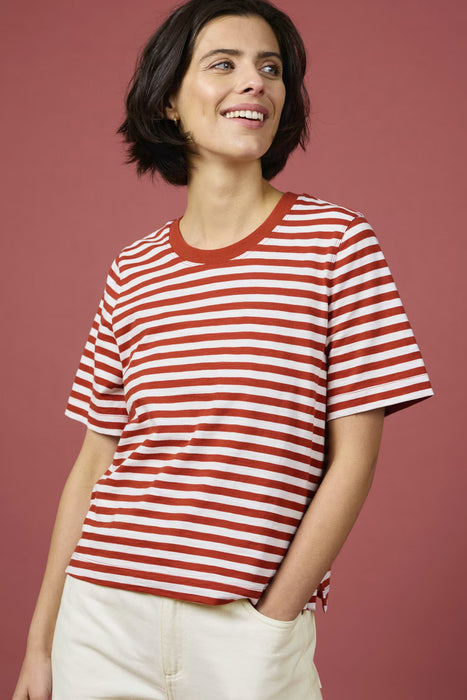 Seasalt Women's Copseland Striped Organic Cotton T-Shirt In Mini Cornish Chalk Dark Cinnamon