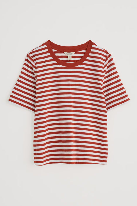 Seasalt Women's Copseland Striped Organic Cotton T-Shirt In Mini Cornish Chalk Dark Cinnamon