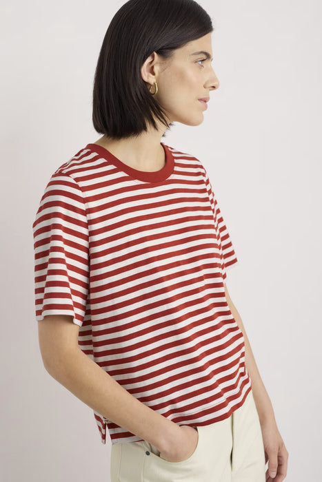 Seasalt Women's Copseland Striped Organic Cotton T-Shirt In Mini Cornish Chalk Dark Cinnamon