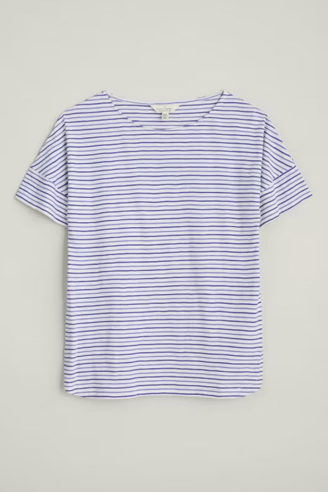 Seasalt Women's Bryher View Organic Cotton Boat Neck T-Shirt - Profile Chalk Lupin