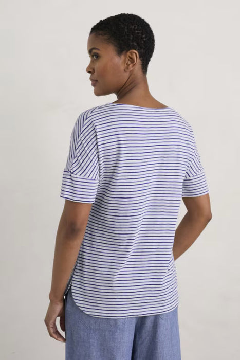 Seasalt Women's Bryher View Organic Cotton Boat Neck T-Shirt - Profile Chalk Lupin