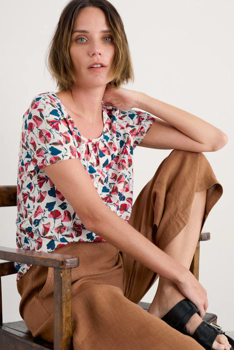 Seasalt Women's Appletree Keyhole Detail T-Shirt In Parasol Floral Chalk