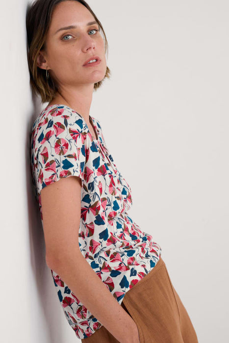 Seasalt Women's Appletree Keyhole Detail T-Shirt In Parasol Floral Chalk