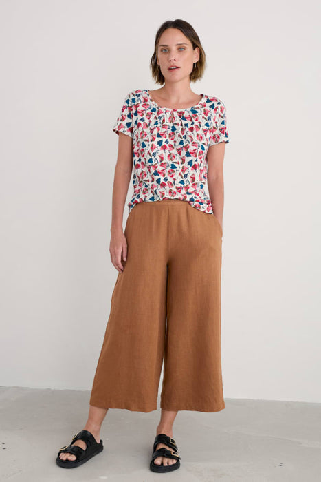 Seasalt Women's Appletree Keyhole Detail T-Shirt In Parasol Floral Chalk