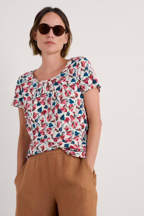 Seasalt Women's Appletree Keyhole Detail T-Shirt In Parasol Floral Chalk
