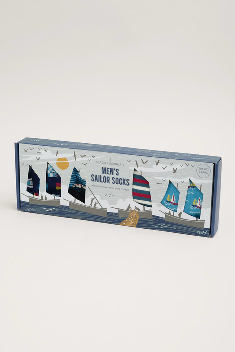 Seasalt Men's Gift Box of 4 Boat Design Men's Sailor Socks In Goldsinney Mix