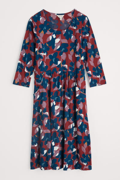 Seasalt Women's Enor 3/4 Sleeve Dress In Macro Flower Burgundy