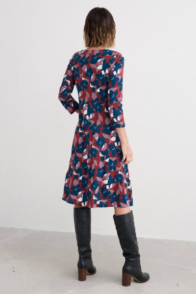Seasalt Women's Enor 3/4 Sleeve Dress In Macro Flower Burgundy
