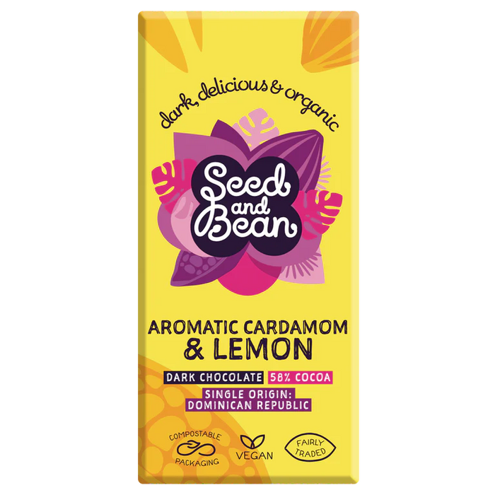 Seed & Bean 58% Rich Dark Chocolate Bar With Cardamom & Lemon