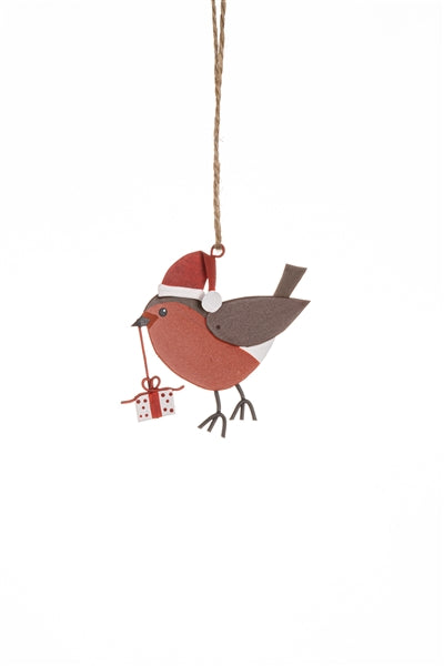 Shoeless Joe Robin With Gift Hanging Decoration