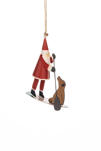 Shoeless Joe Festive Santa And Dog Hanging Decoration