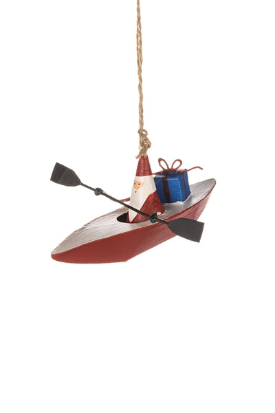 Shoeless Joe Festive Kayak Santa Hanging Decoration