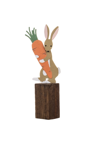 Shoeless Joe Bunny Hugging Carrot On Post